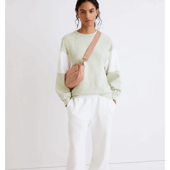 Madewell MWL Oversized Raglan Crew Sweatshirt Size Large Colorblock Green White - Picture 1 of 4